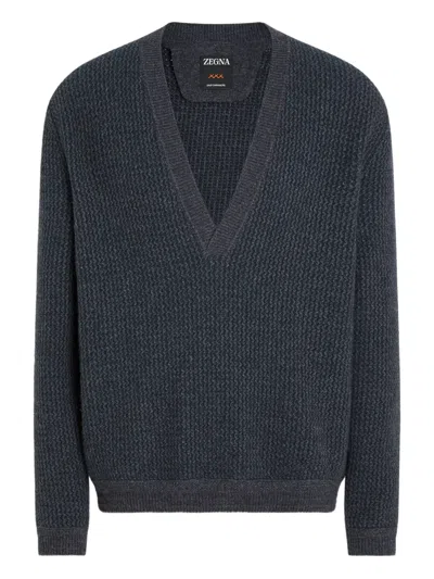 Zegna Oasi V-neck Sweater In Blue