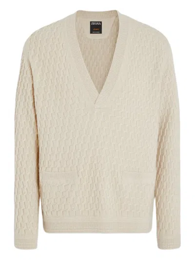 Zegna Oasi V-neck Sweater In Gold