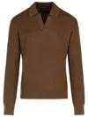 Zegna Cashmere Jacquard Long Sleeve Polo In Brown