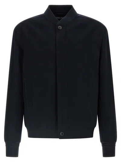 Zegna Oasis Cashmere Bomber Jacket In Blue