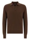 Zegna Cashmere Jacquard Long Sleeve Polo In Brown