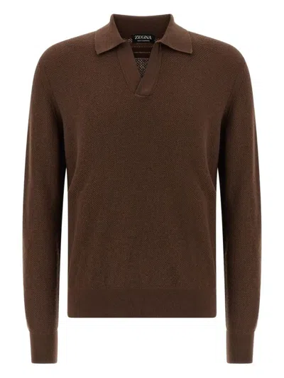 ZEGNA ZEGNA "OASIS" CASHMERE JACQUARD POLO SHIRT CLOTHING