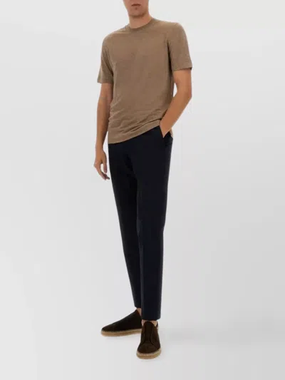 Zegna Oasis Linen T-shirt Crew Neck In Brown