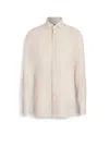 Zegna Striped Centoventimila Regular Fit Cotton Linen Blend Shirt In Neutral