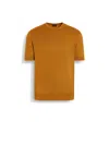 Zegna Cotton Sweatshirt With Ribbed Hem And Neckline In Ocre