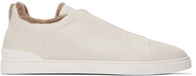 Zegna Off-white Deerskin Triple Stitch Sneakers In Neutral