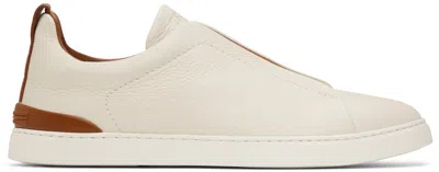 Zegna Triple Stitch Leather Sneakers In Off White