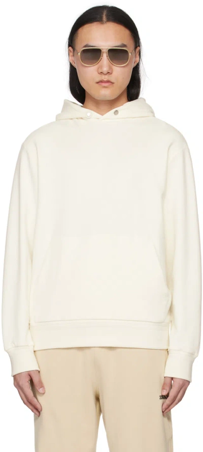 Zegna Off-white Press-stud Hoodie In N01 White