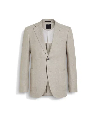 Zegna Olive Green Crossover Linen Wool And Silk Blend Jacket