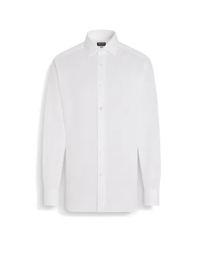 ZEGNA OPTICAL WHITE CENTOVENTIMILA COTTON AND LINEN SHIRT