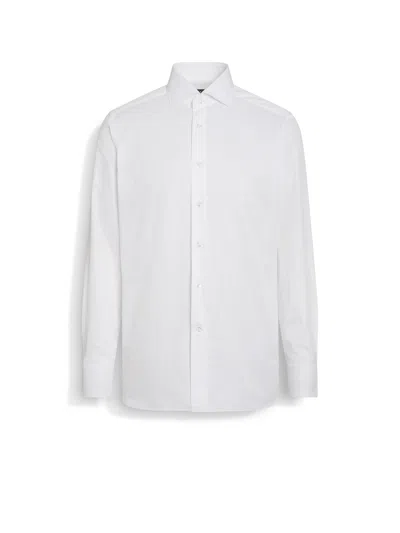 Zegna Optical White Structured Striped Centoventimila Cotton Shirt