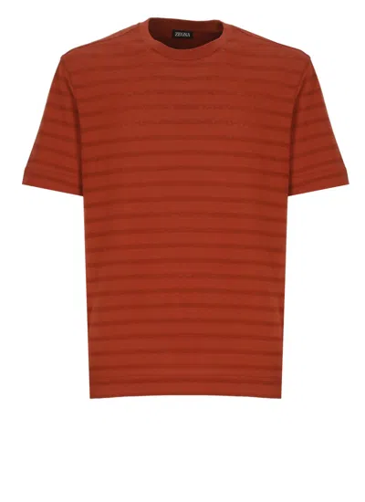 Zegna Orange Striped T-shirt In Brown