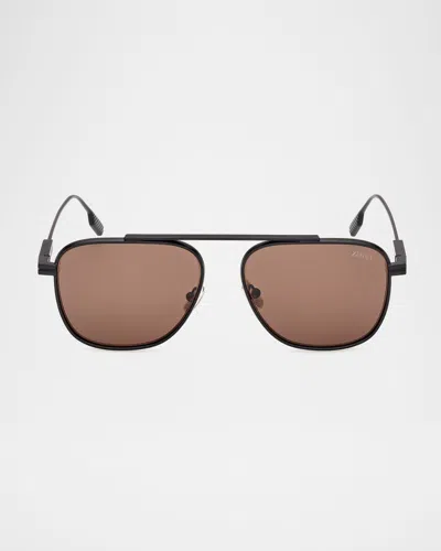 Zegna Orizzonte I Metal Navigator Sunglasses In Brown