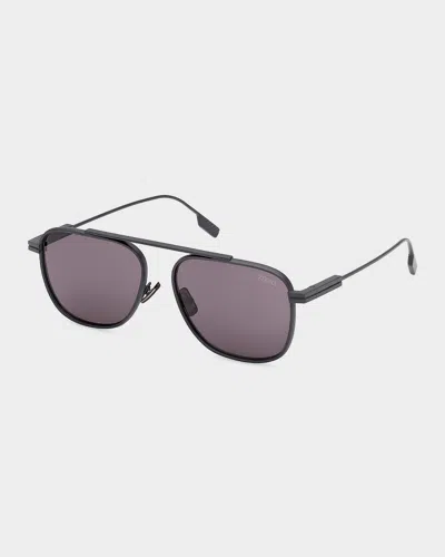 Zegna Orizzonte I Titanium Navigator Sunglasses In Black