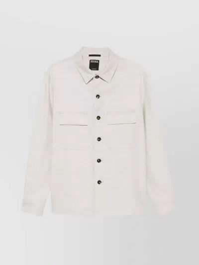 Zegna Cut-away-collar Shirt In Beige