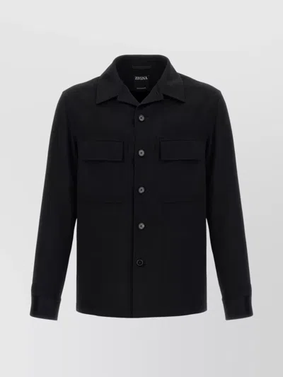 Zegna Overshirt With Chest Pockets And Point Collar In Black