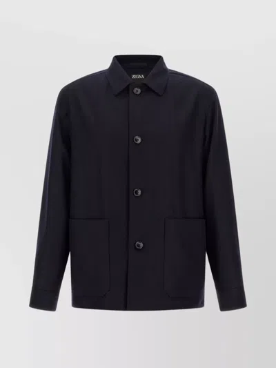 Zegna Overshirt With Collared Design And Pockets In Black