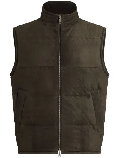 Zegna Padded Suede Gilet In Brown