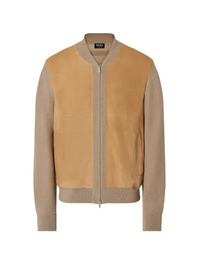 Zegna Panelled-design Bomber Jacket In Neutral