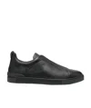 Zegna Textured Leather Round Toe Sneakers