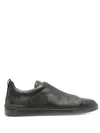 Zegna Triple Stitch Deerskin Leather Slip-on Sneaker In Black