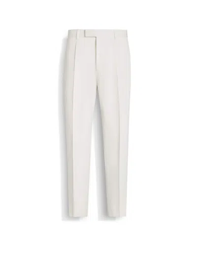 Zegna Pantalon En Coton Et Laine Blanc In White