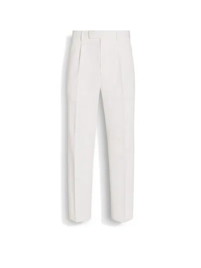 ZEGNA PANTALON EN COTON ET LAINE BLANC
