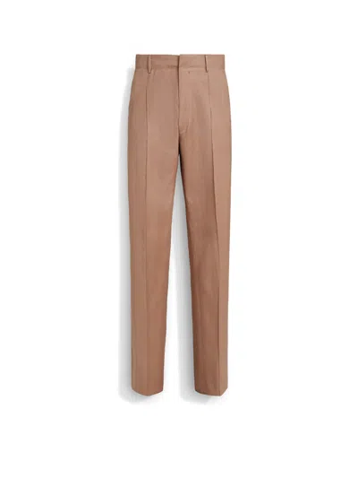 Zegna Pantalon En Oasi Lino Marron Clair In Light Brown