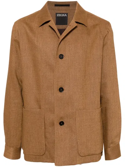 Zegna Patch-pocket Button-fastening Jacket In Brown