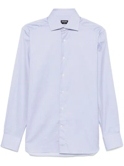 Zegna Pattern-jacquard Shirt In Blue