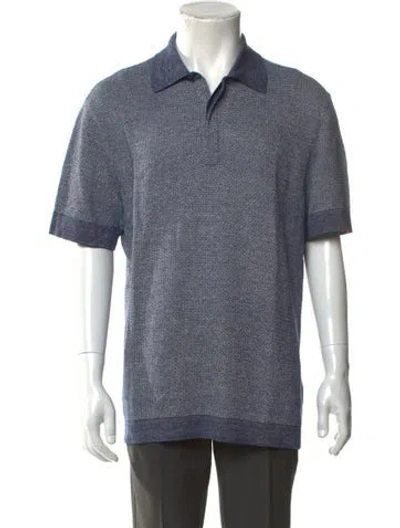 Pre-owned Zegna Patterned Collar Polo Shirt In Blue