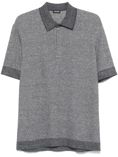 Zegna Patterned-jacquard Polo Shirt In Blue