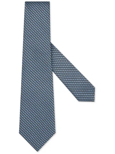 Zegna Patterned Jacquard Tie In Blue