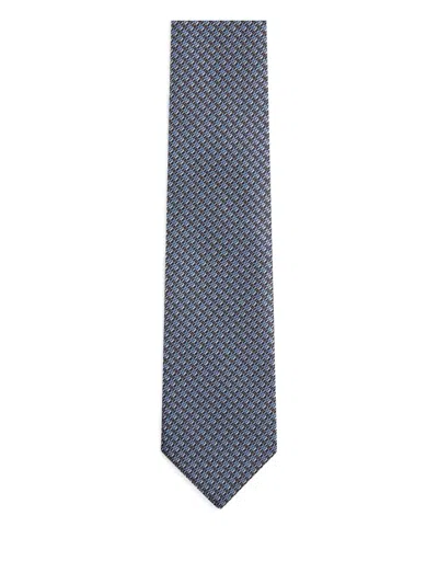Zegna Patterned Silk Tie In Blue