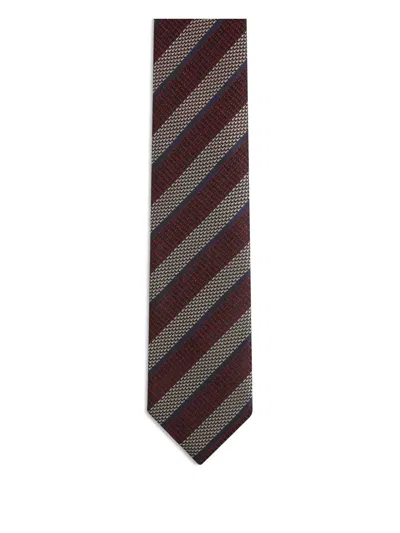 Zegna Patterned Silk Tie In Brown
