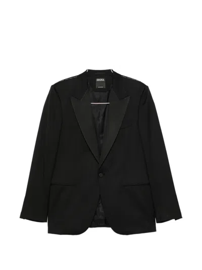 Zegna Peak-lapel Wool Suit In Black