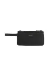 Zegna Pelletessuta Logo Lettering Triple Zip Pouch In Black