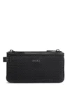 Zegna Black Pelletessuta Leather Triple Zip Pouch In Black