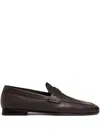 Zegna Penny Leather Loafers In Brown