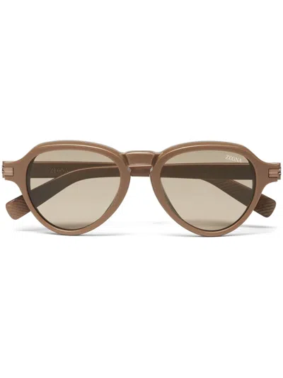 Zegna Pilot-frame Sunglasses In Brown