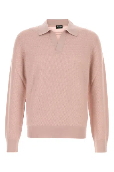 Zegna Cashmere Polo Shirt Collared Design In Pink