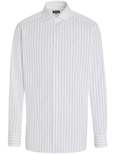 Zegna Centoventimila Striped Cotton Shirt In White