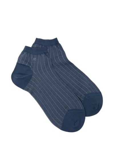 Zegna Pinstriped Ankle Socks In Blue