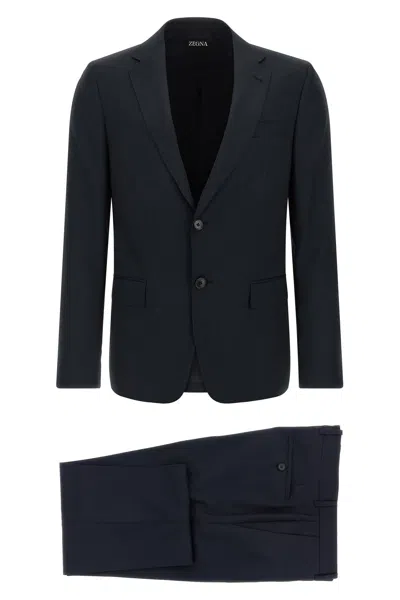 Zegna Pinstripe Suit Dress Notched Lapel Single Breasted In Black