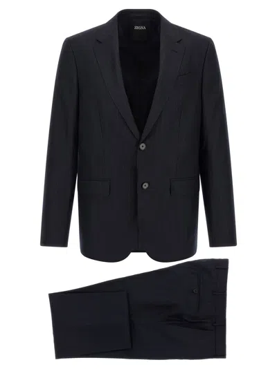 Zegna Pinstriped Wool Flannel Suit In Blue