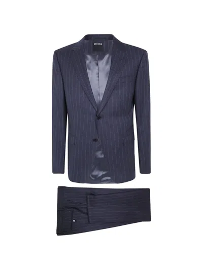 Zegna Pinstripe-pattern Wool Suit In Blue