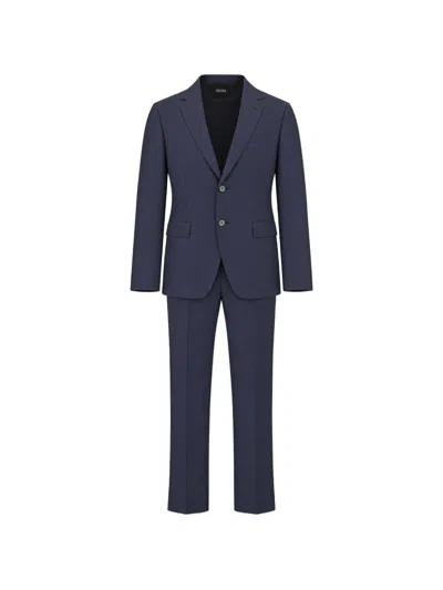 Zegna Pinstripe-pattern Wool Suit In Blue