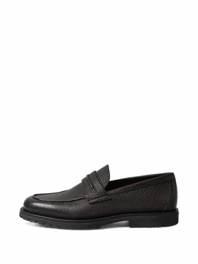 Zegna Pioggia Leather Loafers In Black