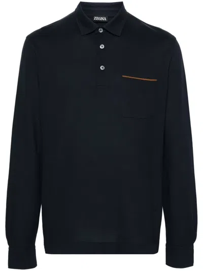 Zegna Piqué Cotton Polo Shirt In Black