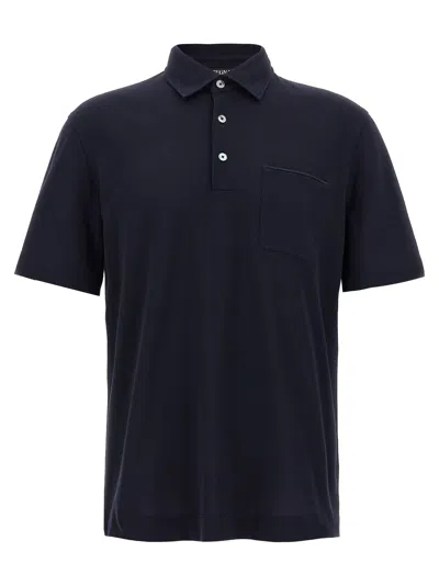 Zegna Men's Piquet Polo T-shirt In Black